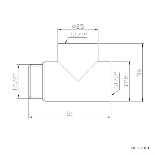 Dual Fuel Brushed Gunmetal T Piece Connector For Towel Rails & Radiators