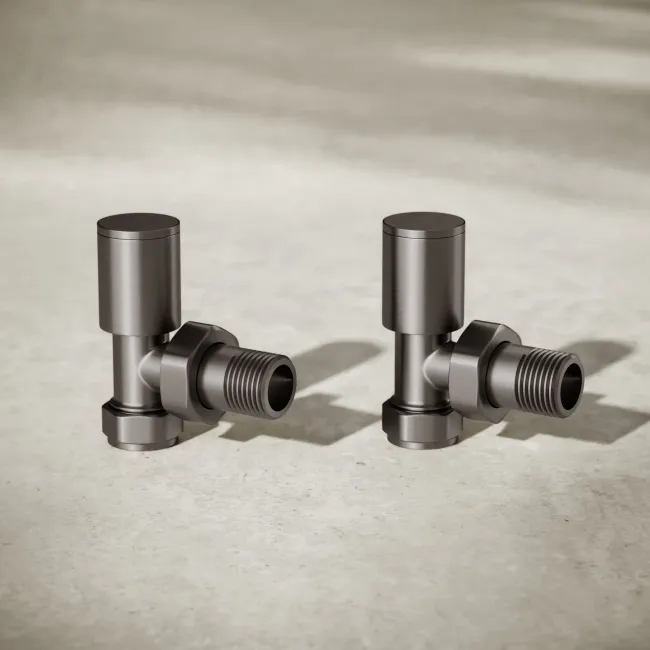 Brushed Gunmetal Angled Manual Radiator Valves (Pair) Standard 15mm