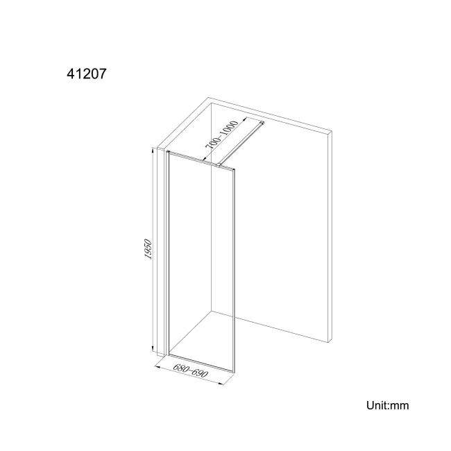 Munich Brushed Brass Framed Easy Clean 8mm Wet Room Shower Glass Panel 700mm