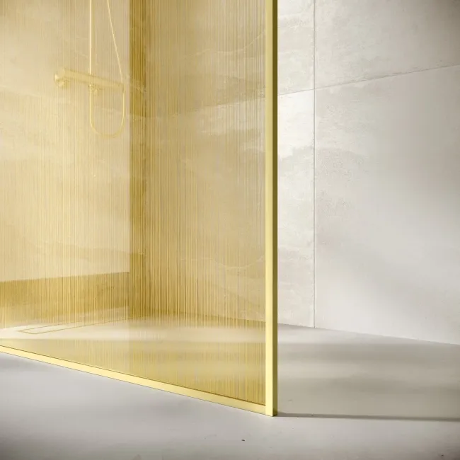 Munich Brushed Brass with Mesh Effect 8mm Wet Room Shower Glass Panel 800mm