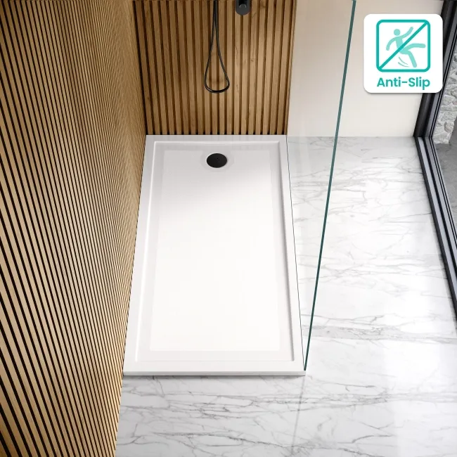 Doha Rectangular Gloss White Anti-slip Stone Shower Tray 1500x700mm