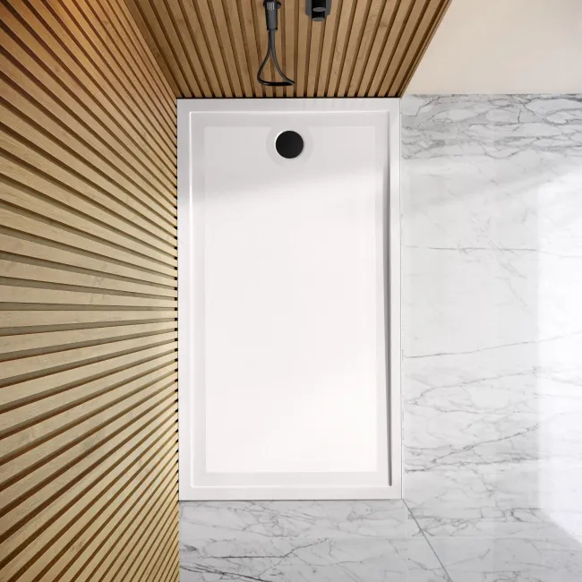 Doha Rectangular Gloss White Anti-slip Stone Shower Tray 1700x700mm