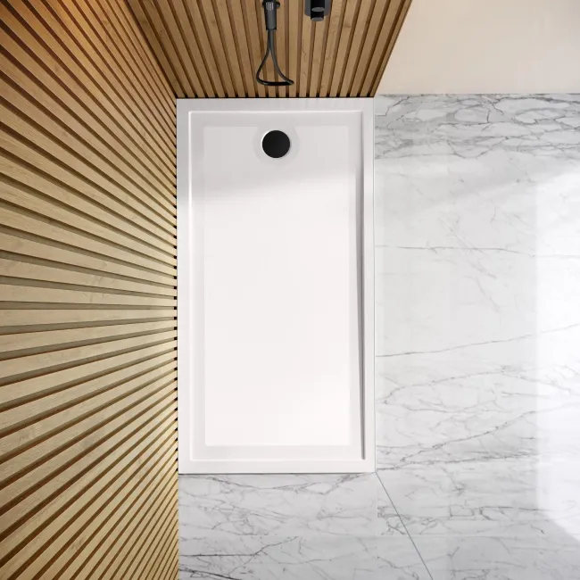 Doha Rectangular Gloss White Anti-slip Stone Shower Tray 1500x800mm