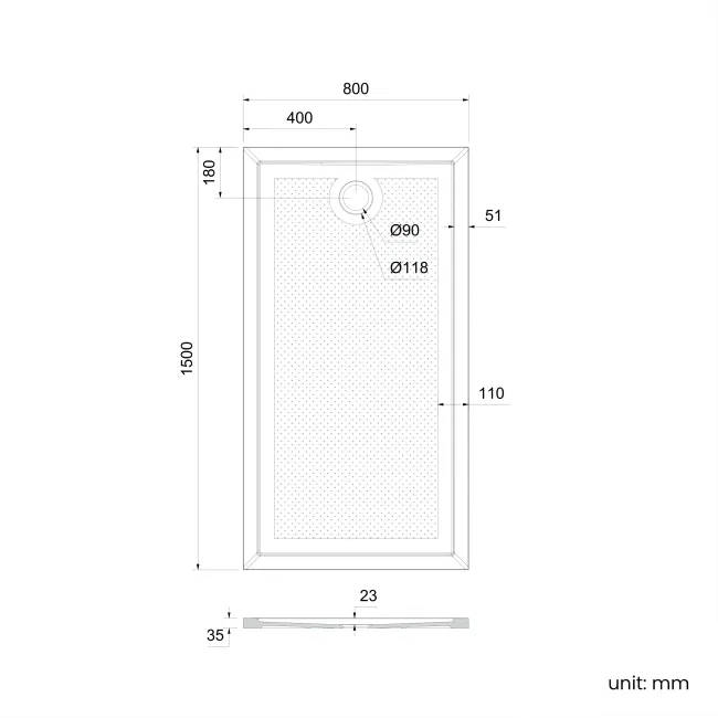 Doha Rectangular Gloss White Anti-slip Stone Shower Tray 1500x800mm