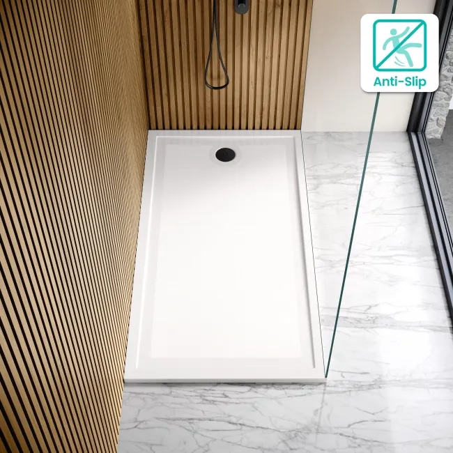 Doha Rectangular Gloss White Anti-slip Stone Shower Tray 1600x800mm