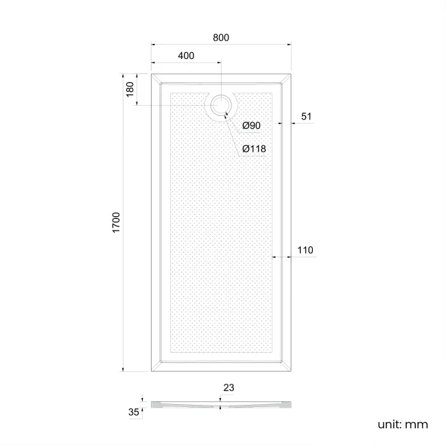 Doha Rectangular Gloss White Anti-slip Stone Shower Tray 1700x800mm