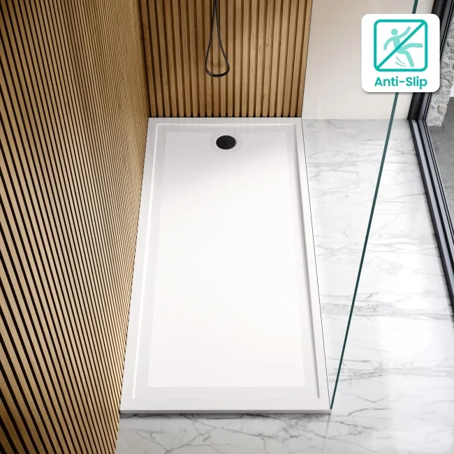 Doha Rectangular Gloss White Anti-slip Stone Shower Tray 1800x900mm