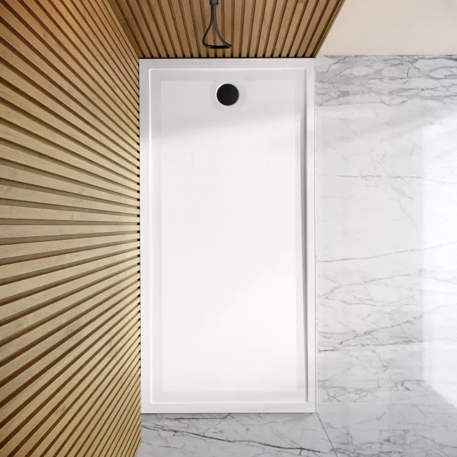 Doha Rectangular Gloss White Anti-slip Stone Shower Tray 1800x900mm