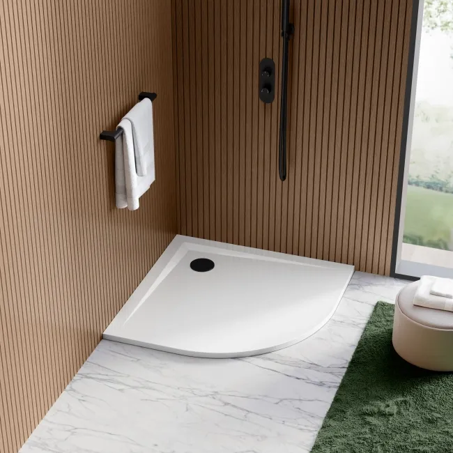 Sydney Low Profile Quadrant Gloss White Stone Shower Tray 900x900mm