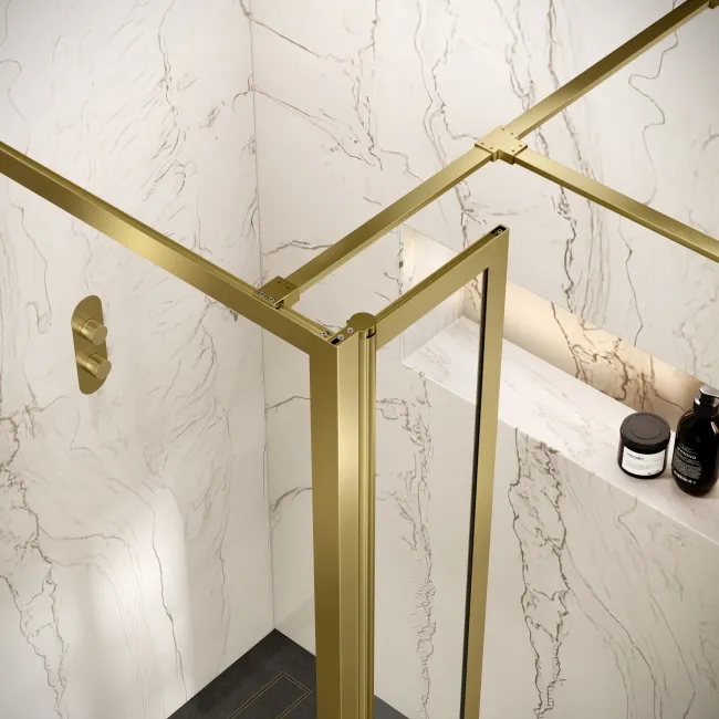 Antwerp Brushed Brass Wet Room Glass Enclosure Connector