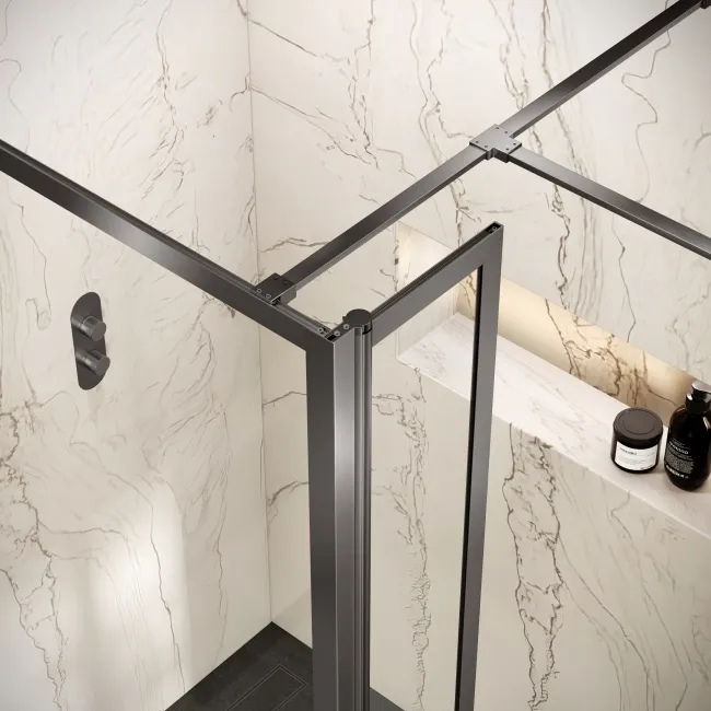 Antwerp Brushed Gunmetal Wet Room Glass Enclosure Connector