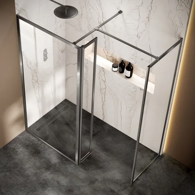 Antwerp Brushed Gunmetal Wet Room Glass Enclosure Connector