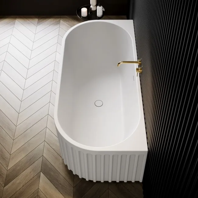 Brent 1700mm Fluted Matt White Back To Wall Bath