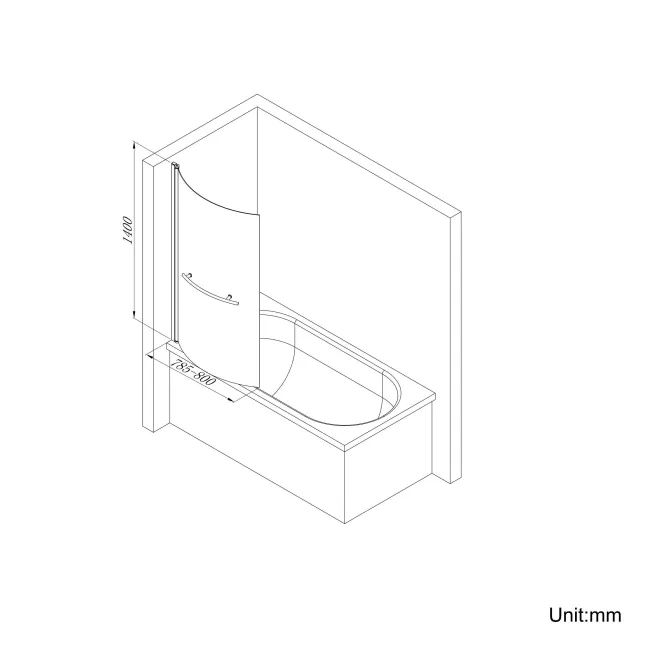 6mm P Shaped Easy Clean Bath Screen with Towel Rail