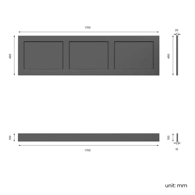 Traditional Slate Grey Wooden Bath Front Panel 1700mm