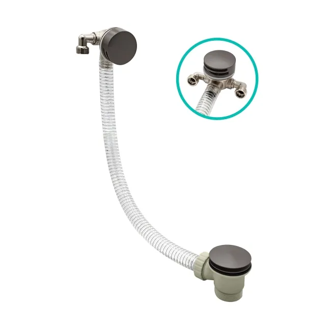 Brushed Gunmetal Slimline Freeflow Bath Filler Waste and Overflow