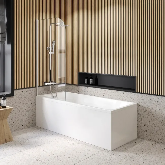 Linz Easy Clean 6mm Chrome Bath Screen - 800mm