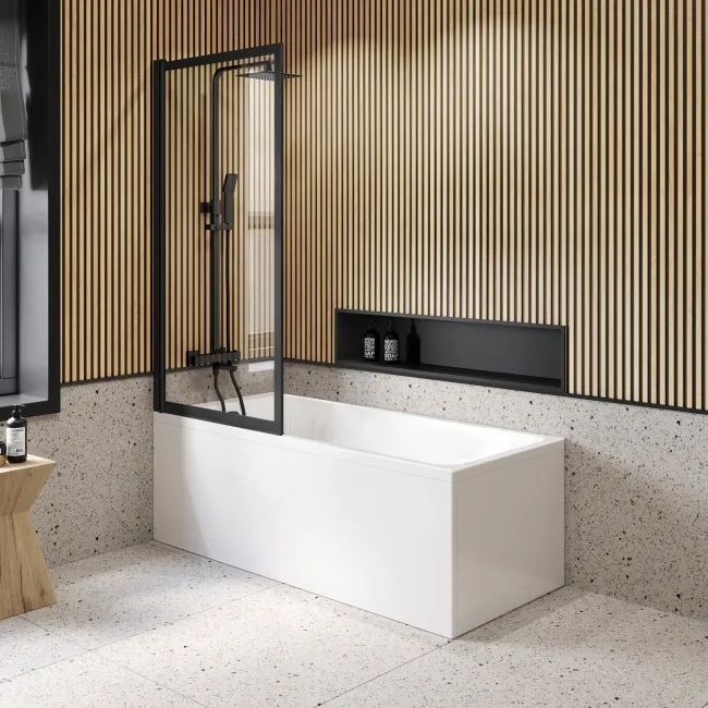 Antwerp Premium Easy Clean 8mm Matt Black Framed Bath Screen - 800mm