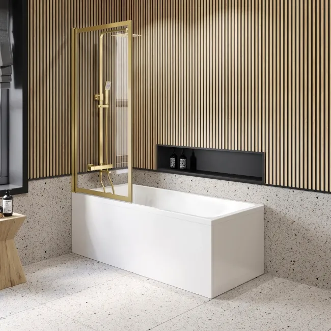 Antwerp Premium Easy Clean 8mm Brushed Brass Framed Bath Screen - 800mm