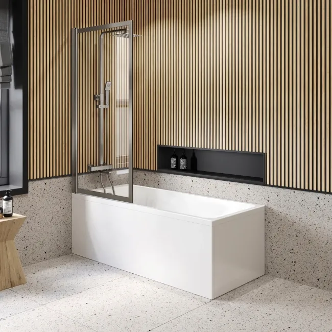 Antwerp Premium Easy Clean 8mm Brushed Gunmetal Framed Bath Screen - 800mm