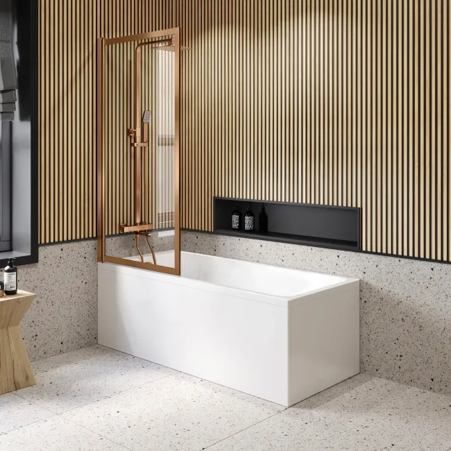 Antwerp Premium Easy Clean 8mm Brushed Copper Framed Bath Screen - 800mm