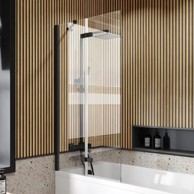 Lucan Easy Clean 6mm Matt Black Folding Bath Screen - 800mm