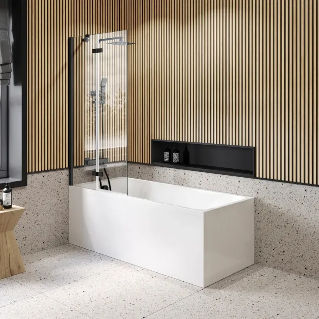 Lucan Easy Clean 6mm Matt Black Folding Bath Screen - 800mm