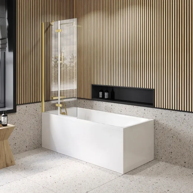 Lucan Easy Clean 6mm Brushed Brass Folding Bath Screen - 800mm