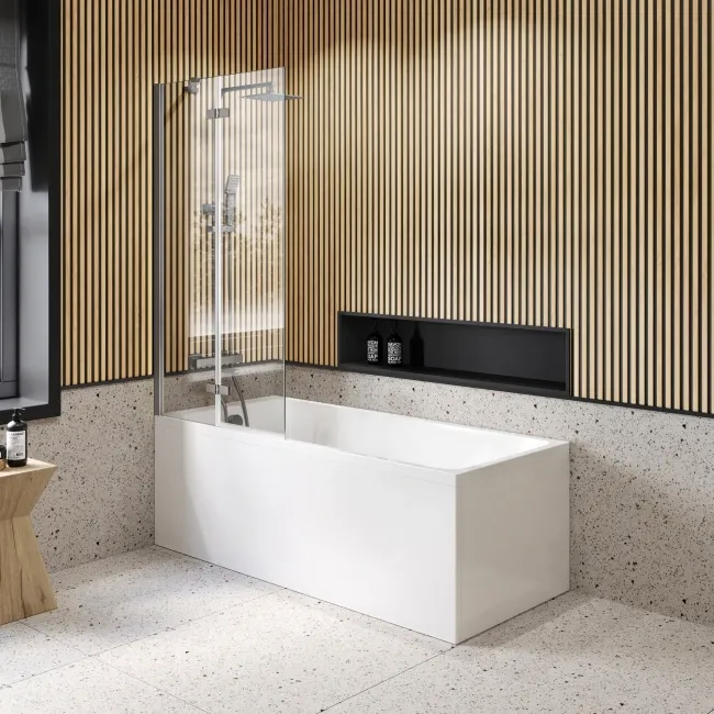 Lucan Easy Clean 6mm Brushed Gunmetal Folding Bath Screen - 800mm