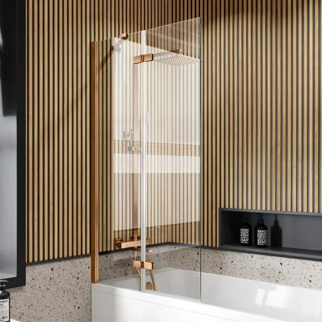 Lucan Easy Clean 6mm Brushed Copper Folding Bath Screen - 800mm