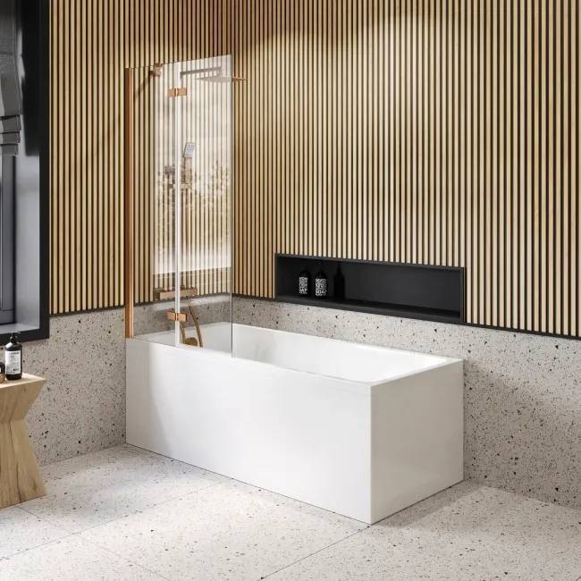 Lucan Easy Clean 6mm Brushed Copper Folding Bath Screen - 800mm