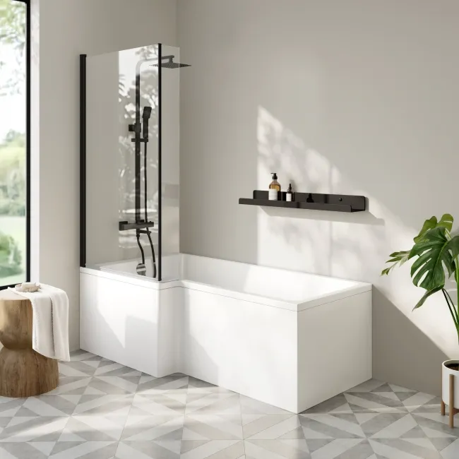 L Shaped Easy Clean 6mm Matt Black Bath Screen