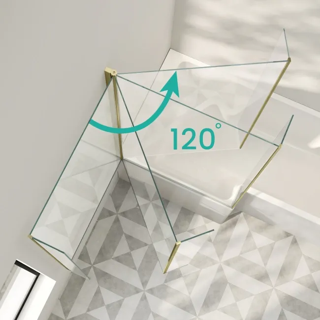 L Shaped Easy Clean 6mm Brushed Brass Bath Screen