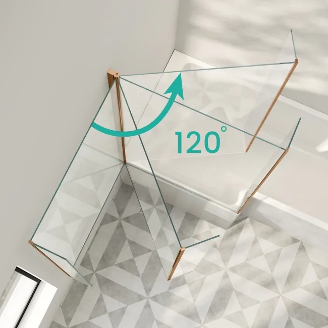 L Shaped Easy Clean 6mm Brushed Copper Bath Screen