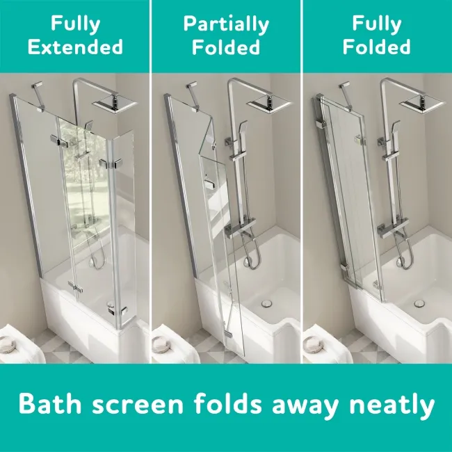 Lucan Easy Clean Chrome 6mm L Shaped Folding Bath Screen