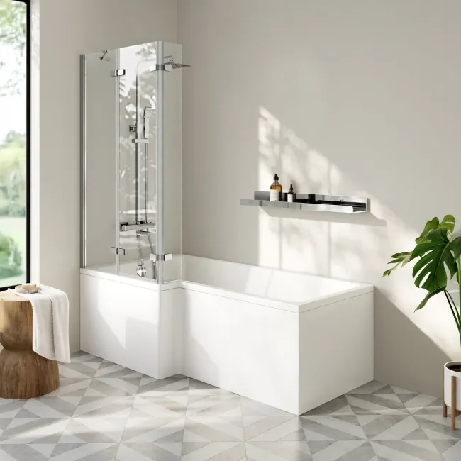 Lucan Easy Clean Chrome 6mm L Shaped Folding Bath Screen