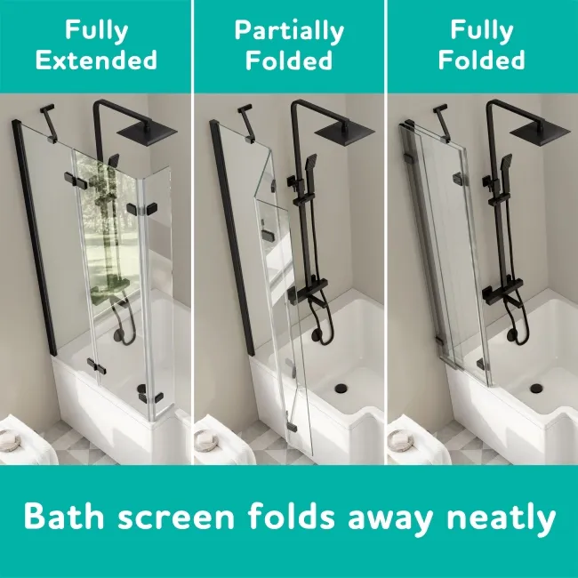 Lucan Easy Clean Matt Black 6mm L Shaped Folding Bath Screen