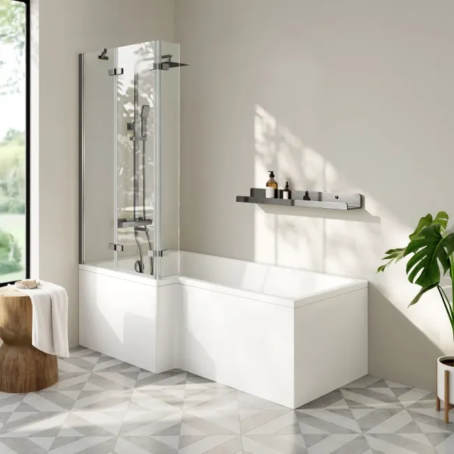 Lucan Easy Clean Brushed Gunmetal 6mm L Shaped Folding Bath Screen