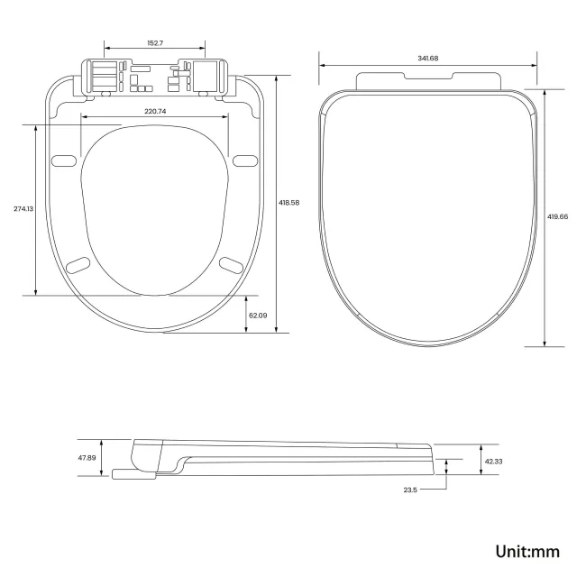 Seattle Soft Close Toilet Seat for Back To Wall Toilet