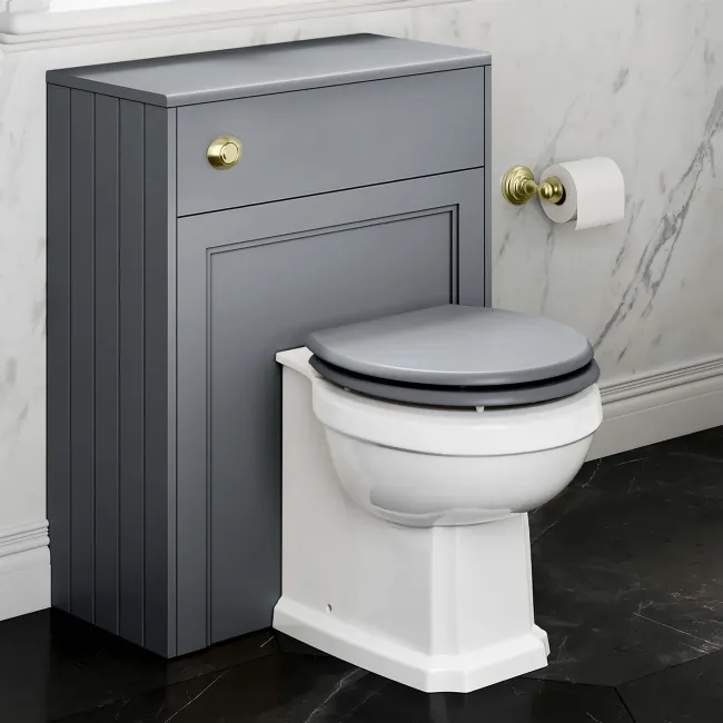 Hudson Traditional Dove Grey Wooden Soft Close Seat with Brushed Brass Hinges