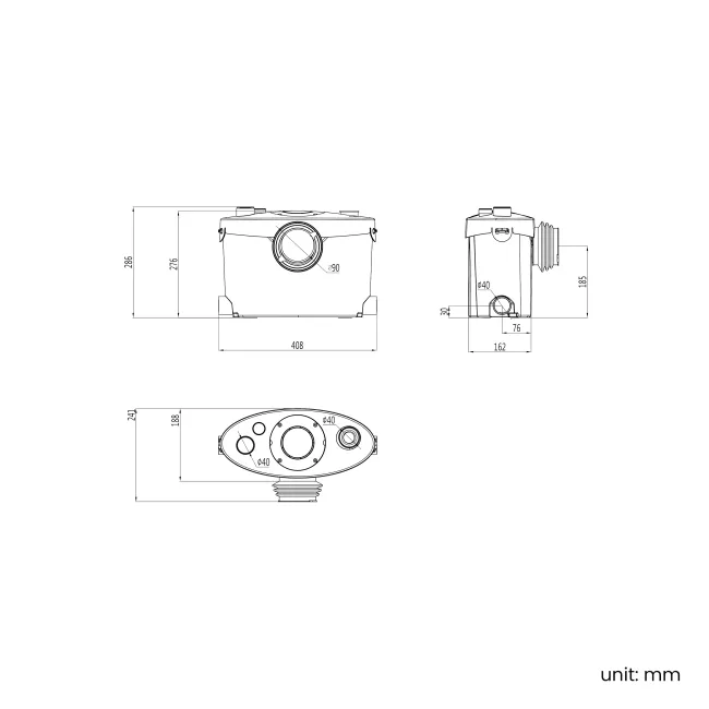 Sanitary Macerator Waste Pump System for Toilets, Basins, Showers and Baths (4 inlets)