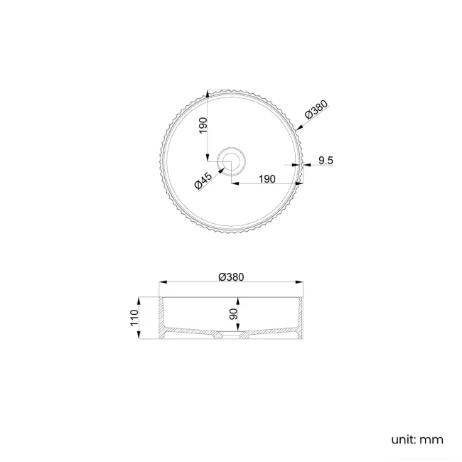 Missouri Matt White Fluted Round Counter Top Stone Basin 380mm
