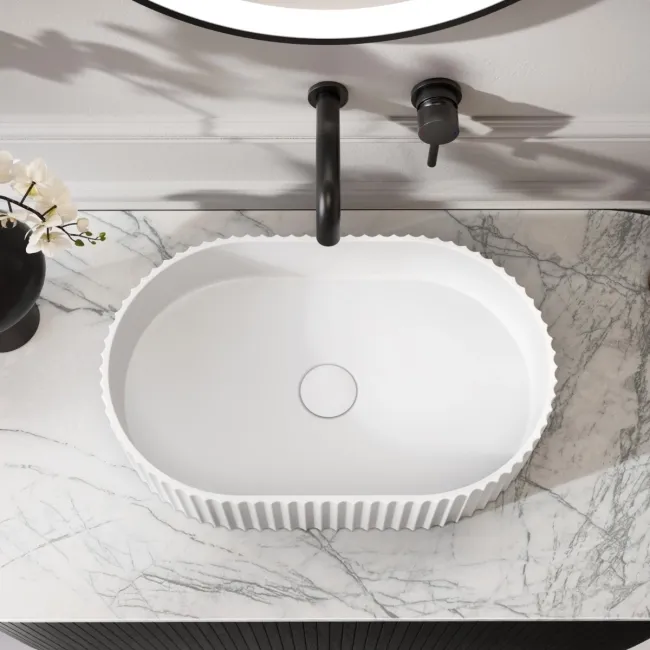 Missouri Matt White Fluted Pill Counter Top Stone Basin 500x320mm