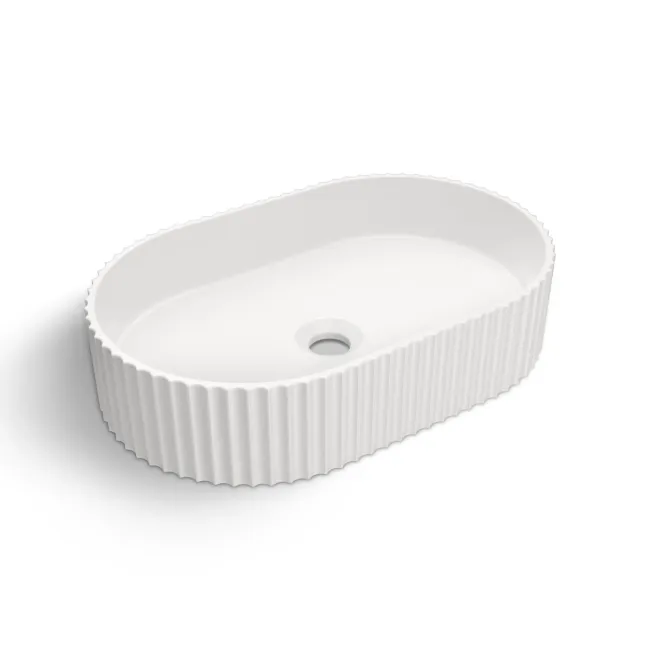 Missouri Matt White Fluted Pill Counter Top Stone Basin 500x320mm
