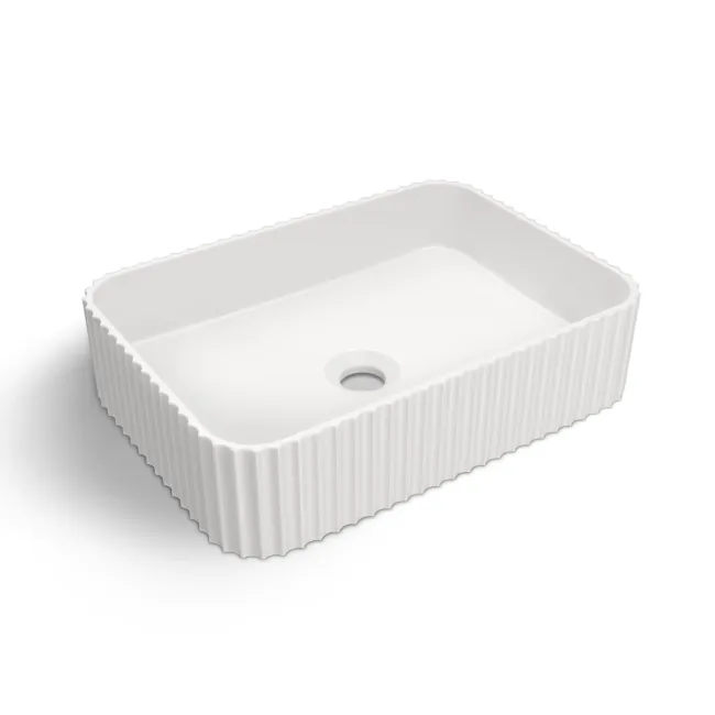 Missouri Matt White Fluted Rectangular Counter Top Stone Basin 450x320mm