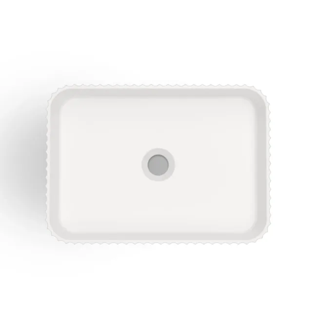 Missouri Matt White Fluted Rectangular Counter Top Stone Basin 450x320mm