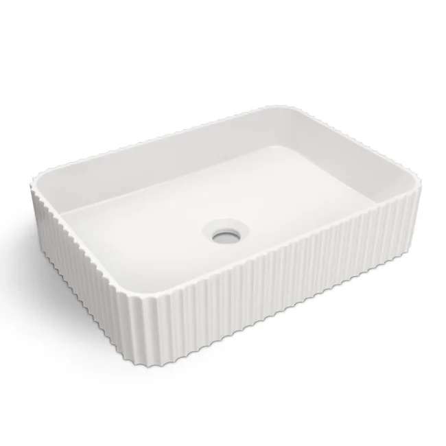 Missouri Matt White Fluted Rectangular Counter Top Stone Basin 500x360mm