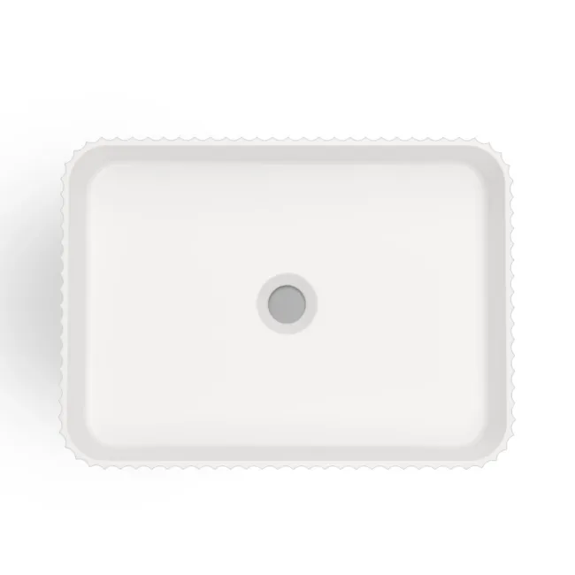 Missouri Matt White Fluted Rectangular Counter Top Stone Basin 500x360mm