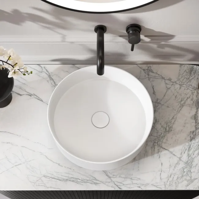 Missouri Matt White Round Counter Top Stone Basin 380mm