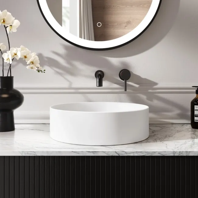 Missouri Matt White Round Counter Top Stone Basin 380mm